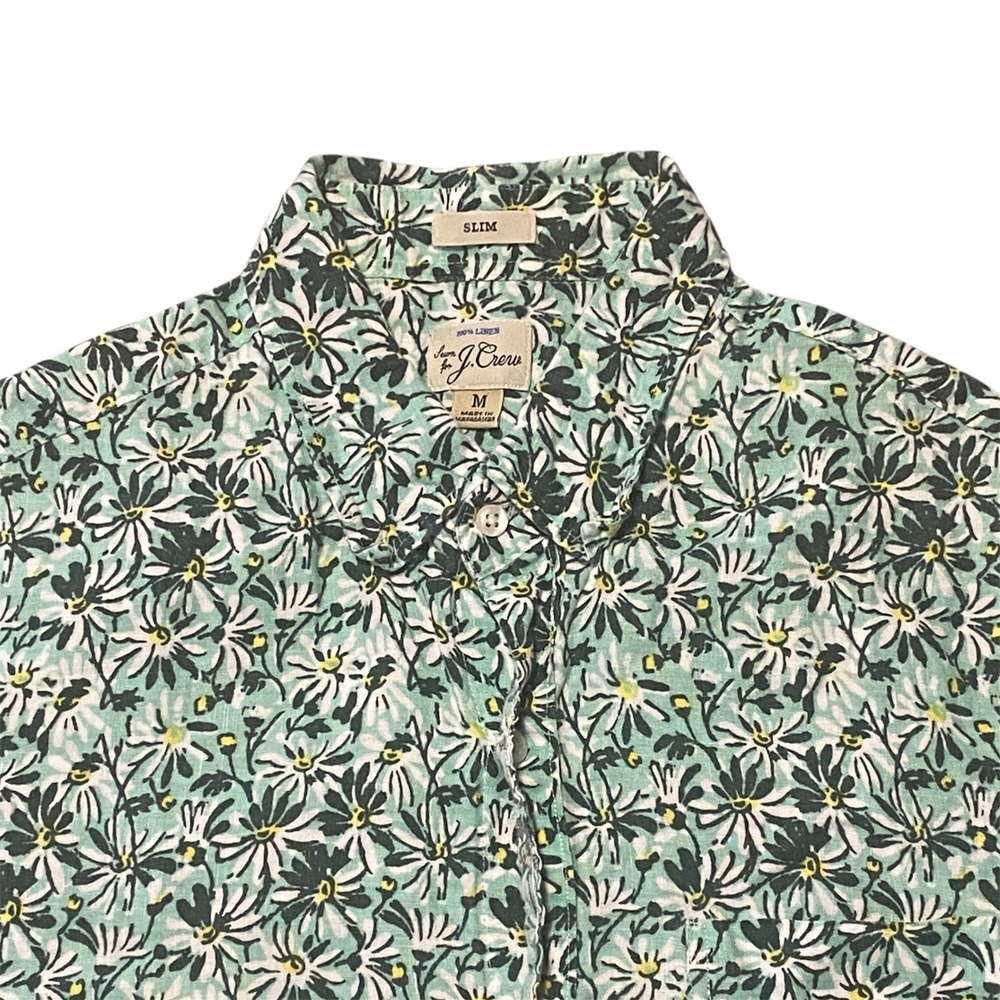 J.Crew Mens Slim Fit 100% Linen Daisy Floral Short Sleeve Button Down Shirt M - Picture 2 of 8